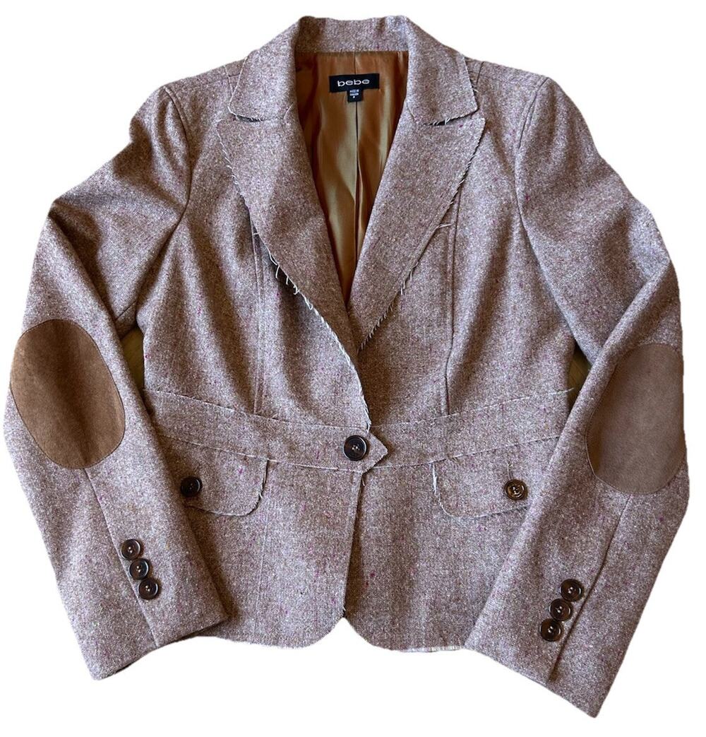 Clueless Tweed Pink Blazer BEBE Sz 8 Academia College Corpcore Office Siren Y2K